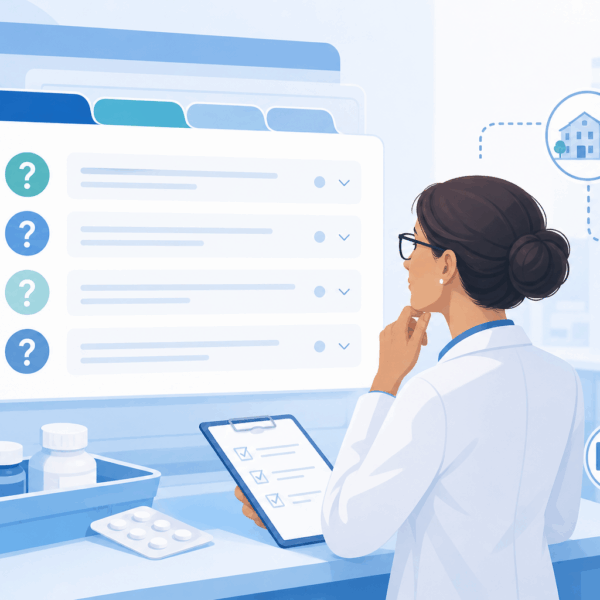 Consultant pharmacist comparing MRR software options on a screen